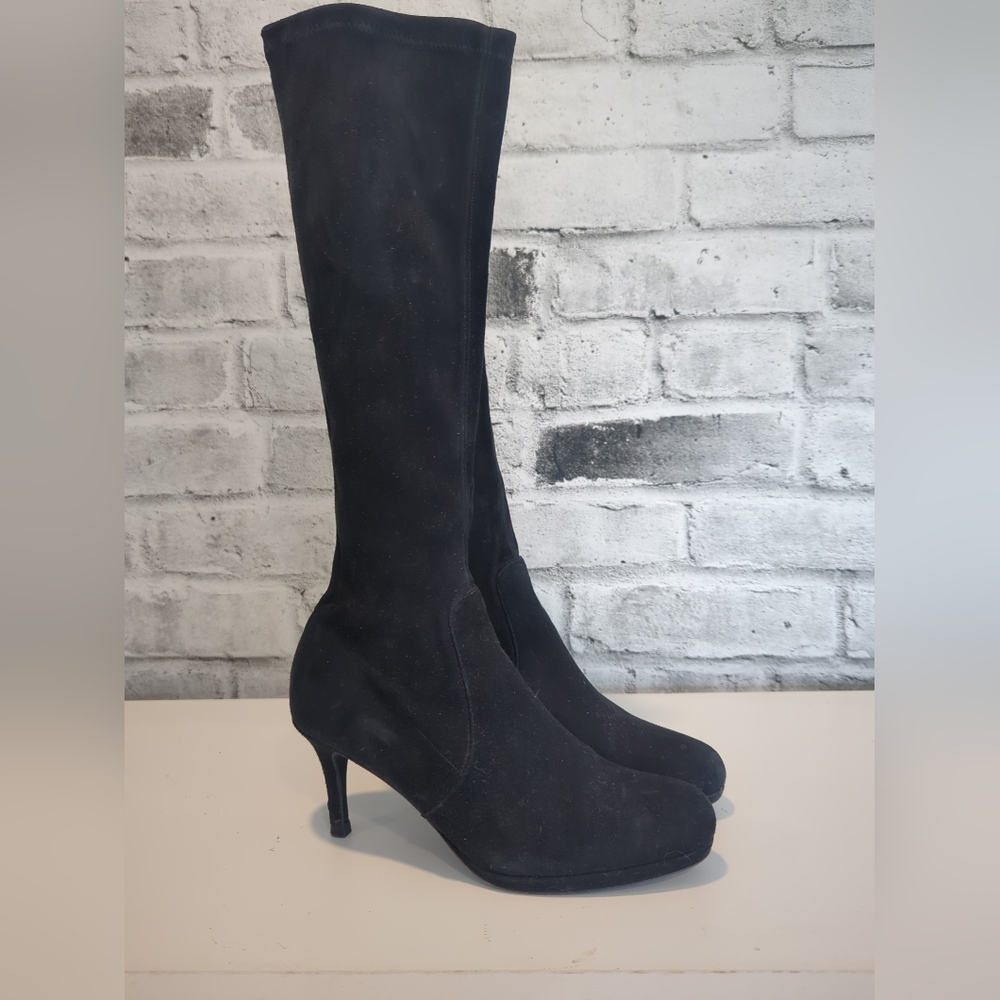 LK Bennett Black Suede Knee-High Heeled Boots – EU 38 (US 7.5–8)